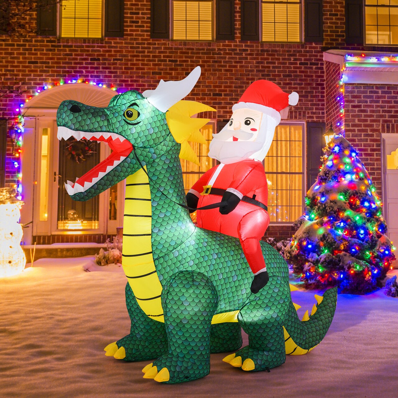 6.7FT Christmas Inflatable Santa on Dinosaur with Built in LEDs